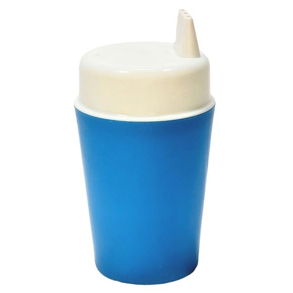 Vintage Child's Blue Plastic Sippy Cup with White Lid Plain 5" Rare Made in USA - Picture 1 of 8